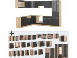 Winkelküchen<Vicco R-Line Eckküche /Goldkraft Eiche 227 x 287 cm AP Anthrazit ohne E-Geräte