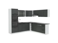 Clearance Vicco R-Line Eckküche Anthrazit Landhaus/Weiß 237 x 247 cm AP Anthrazit ohne E-Geräte Anthrazit Struktur