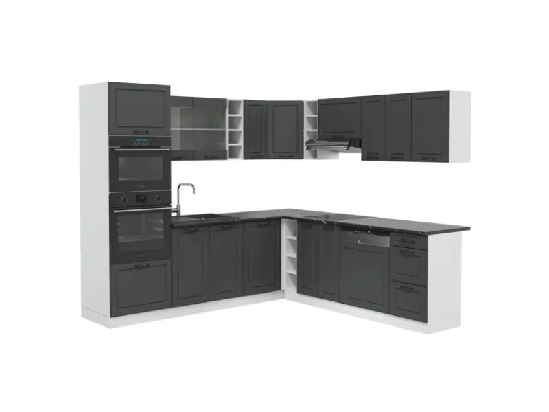 Clearance Vicco R-Line Eckküche Anthrazit Landhaus/Weiß 237 x 247 cm AP Anthrazit ohne E-Geräte Anthrazit Struktur