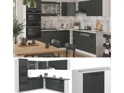 Clearance Vicco R-Line Eckküche Anthrazit Landhaus/Weiß 237 x 247 cm AP Anthrazit ohne E-Geräte Anthrazit Struktur