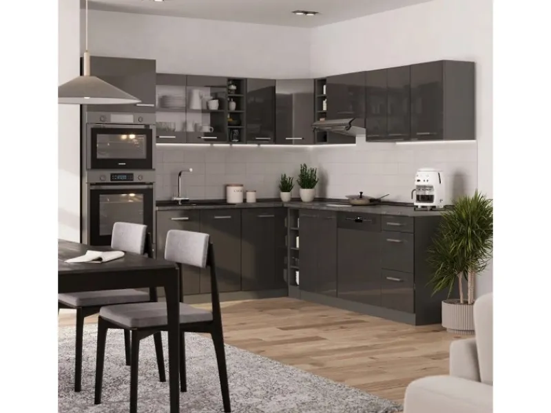 Vicco R-Line Eckküche Hochglanz/ 237 x 247 cm AP Eiche ohne E-Geräte< Winkelküchen|Einbauküchen