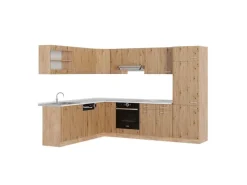 Winkelküchen<Vicco R-Line Eckküche Artisan-Eiche/Goldkraft Eiche 227 x 287 cm AP Marmor ohne E-Geräte