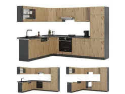Winkelküchen<Vicco R-Line Eckküche Artisan Eiche/Anthrazit 227 x 287 cm ohne Arbeitsplatte ohne E-Geräte