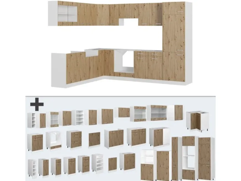 Vicco R-Line Eckküche /Weiß 227 x 287 cm AP Marmor ohne E-Geräte< Herde|Kühlschränke