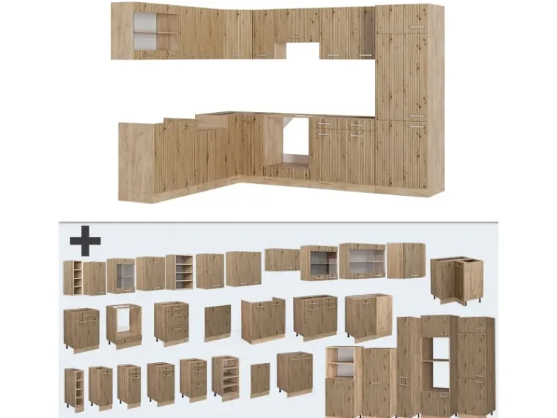 Vicco R-Line Eckküche Artisan-Eiche/Goldkraft Eiche 227 x 287 cm ohne Arbeitsplatte ohne E-Geräte< Winkelküchen