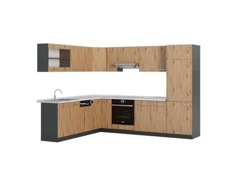 Winkelküchen|Einbauküchen<Vicco R-Line Eckküche Artisan Eiche/Anthrazit 227 x 287 cm AP Marmor ohne E-Geräte