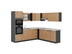 New Vicco R-Line Eckküche Artisan Eiche/Anthrazit 237 x 247 cm AP Marmor ohne E-Geräte Eiche Hell