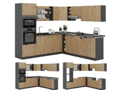 Discount Vicco R-Line Eckküche Artisan Eiche/Anthrazit 237 x 247 cm ohne Arbeitsplatte ohne E-Geräte Eiche Hell