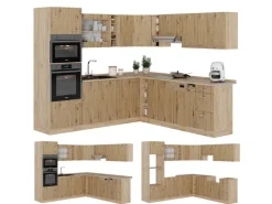 Winkelküchen<Vicco R-Line Eckküche Artisan-Eiche/Goldkraft Eiche 237 x 247 cm ohne Arbeitsplatte ohne E-Geräte