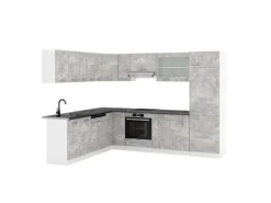 Clearance Vicco R-Line Eckküche Beton/Weiß 227 x 287 cm AP Anthrazit ohne E-Geräte Betongrau