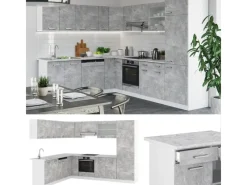 Clearance Vicco R-Line Eckküche Beton/Weiß 227 x 287 cm AP Anthrazit ohne E-Geräte Betongrau