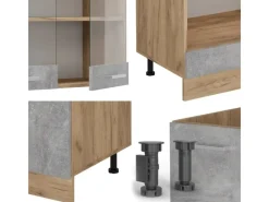 Hot Vicco R-Line Eckküche /Goldkraft Eiche 227 x 287 cm AP Marmor ohne E-Geräte Beton