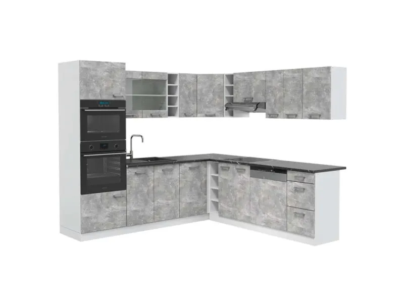 Winkelküchen|Kücheninseln<Vicco R-Line Eckküche Beton/Weiß 237 x 247 cm AP Anthrazit ohne E-Geräte