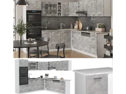 Winkelküchen|Kücheninseln<Vicco R-Line Eckküche Beton/Weiß 237 x 247 cm AP Anthrazit ohne E-Geräte