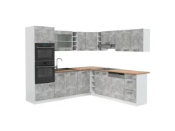Vicco R-Line Eckküche Beton/Weiß 237 x 247 cm AP Eiche ohne E-Geräte< Winkelküchen|Kücheninseln