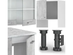 Vicco R-Line Eckküche Beton/Weiß 237 x 247 cm AP Eiche ohne E-Geräte< Winkelküchen|Kücheninseln