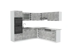 Hot Vicco R-Line Eckküche Beton/Weiß 237 x 60 cm AP Marmor ohne E-Geräte Betongrau
