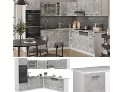 Hot Vicco R-Line Eckküche Beton/Weiß 237 x 60 cm AP Marmor ohne E-Geräte Betongrau