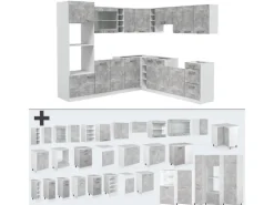 Hot Vicco R-Line Eckküche Beton/Weiß 237 x 60 cm AP Marmor ohne E-Geräte Betongrau