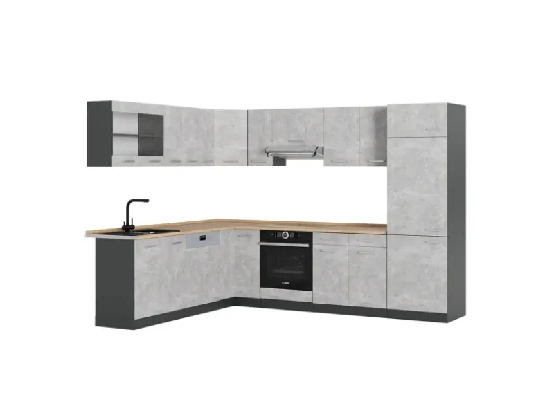 New Vicco R-Line Eckküche /Anthrazit 227 x 287 cm AP Eiche ohne E-Geräte Beton