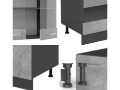 New Vicco R-Line Eckküche /Anthrazit 227 x 287 cm AP Eiche ohne E-Geräte Beton