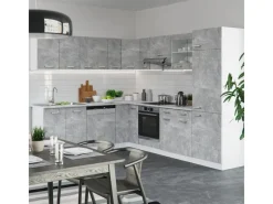 Einbauküchen|Winkelküchen<Vicco R-Line Eckküche Beton/Weiß 227 x 287 cm AP Eiche ohne E-Geräte