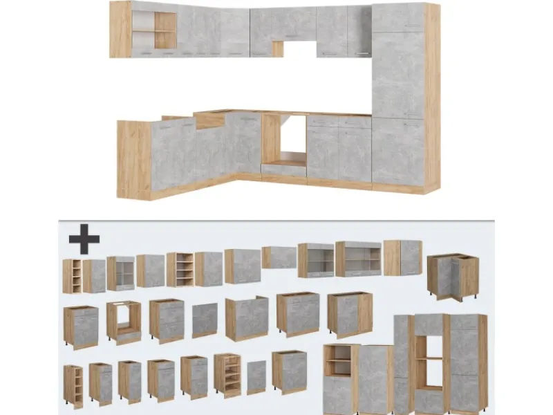 Vicco R-Line Eckküche /Goldkraft Eiche 227 x 287 cm AP Eiche ohne E-Geräte< Winkelküchen|Küchenschränke