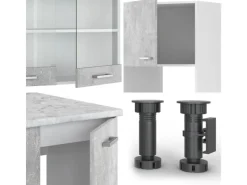 Outlet Vicco R-Line Eckküche Beton/Weiß 237 x 60 cm ohne Arbeitsplatte ohne E-Geräte Betongrau