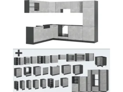 Winkelküchen|Kühlschränke<Vicco R-Line Eckküche /Anthrazit 227 x 287 cm AP Marmor ohne E-Geräte