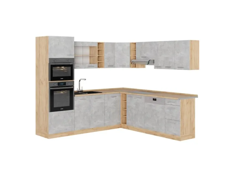 Outlet Vicco R-Line Eckküche /Goldkraft Eiche 237 x 60 cm ohne Arbeitsplatte ohne E-Geräte Beton