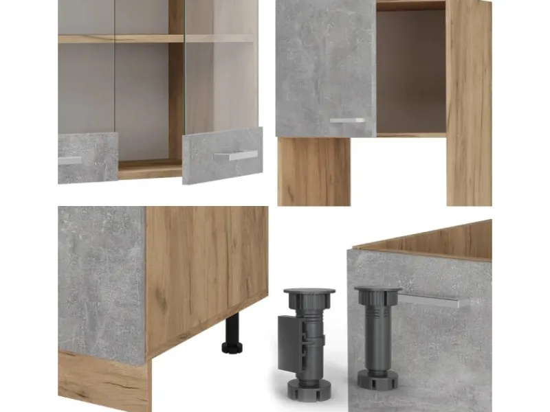 Outlet Vicco R-Line Eckküche /Goldkraft Eiche 237 x 60 cm ohne Arbeitsplatte ohne E-Geräte Beton