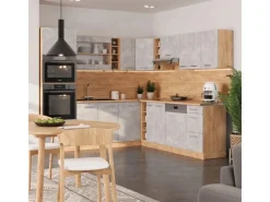 Vicco R-Line Eckküche /Goldkraft Eiche 237 x 247 cm AP Marmor ohne E-Geräte< Winkelküchen|Einbauküchen