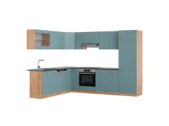 Outlet Vicco R-Line Eckküche Blau-Grau/Goldkraft Eiche 227 x 287 cm AP Anthrazit ohne E-Geräte Blaugrau