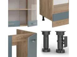 Outlet Vicco R-Line Eckküche Blau-Grau/Goldkraft Eiche 227 x 287 cm AP Anthrazit ohne E-Geräte Blaugrau