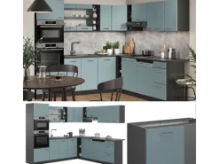 Vicco R-Line Eckküche Blau-Grau/Anthrazit 237 x 247 cm AP Anthrazit ohne E-Geräte Blaugrau