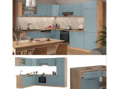 Online Vicco R-Line Eckküche Blau-Grau/Goldkraft Eiche 227 x 287 cm AP Eiche ohne E-Geräte Blaugrau