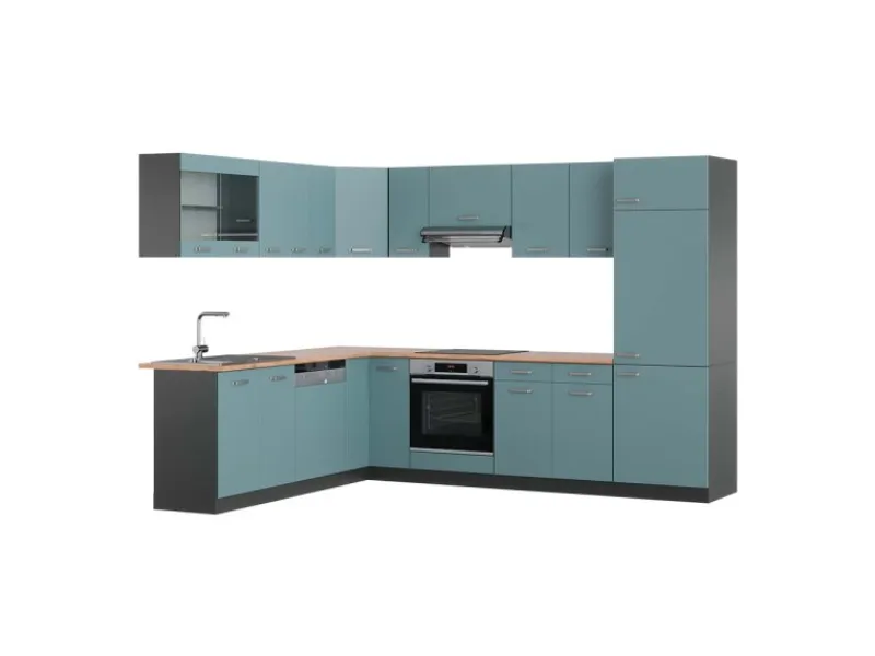 Vicco R-Line Eckküche Blau-Grau/Anthrazit 227 x 287 cm AP Eiche ohne E-Geräte< Küchenschränke