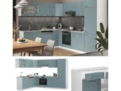 Outlet Vicco R-Line Eckküche Blau-Grau 227 x 287 cm AP Marmor ohne E-Geräte Blaugrau