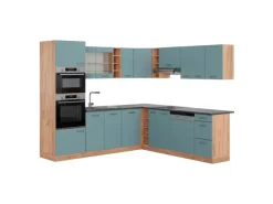 Vicco R-Line Eckküche Blau-Grau/Goldkraft Eiche 237 x 247 cm AP Anthrazit ohne E-Geräte< Winkelküchen|Küchenrückwände