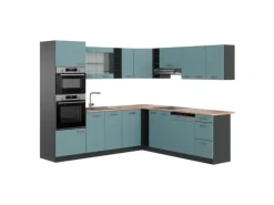 Vicco R-Line Eckküche Blau-Grau/Anthrazit 237 x 247 cm AP Eiche ohne E-Geräte< Kücheninseln|Einbauküchen