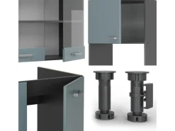 Vicco R-Line Eckküche Blau-Grau/Anthrazit 237 x 247 cm AP Eiche ohne E-Geräte< Kücheninseln|Einbauküchen