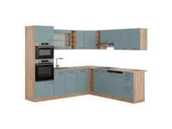 Hot Vicco R-Line Eckküche Blau-Grau/Goldkraft Eiche 237 x 247 cm AP Eiche ohne E-Geräte Blaugrau