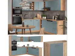 Hot Vicco R-Line Eckküche Blau-Grau/Goldkraft Eiche 237 x 247 cm AP Eiche ohne E-Geräte Blaugrau