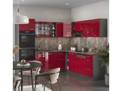 Winkelküchen|Einbauküchen<Vicco R-Line Eckküche Bordeaux Hochglanz/Anthrazit 237 x 247 cm AP Anthrazit ohne E-Geräte