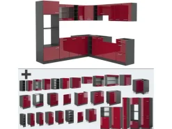 Outlet Vicco R-Line Eckküche Bordeaux Hochglanz/Anthrazit 237 x 60 cm ohne Arbeitsplatte ohne E-Geräte Brilliant Bordeaux