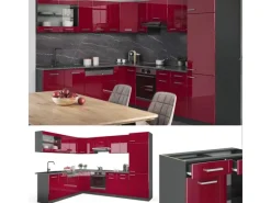 Vicco R-Line Eckküche Bordeaux Hochglanz/Anthrazit 227 x 287 cm AP Eiche ohne E-Geräte< Winkelküchen