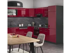 Vicco R-Line Eckküche Bordeaux Hochglanz/Anthrazit 227 x 287 cm AP Eiche ohne E-Geräte< Winkelküchen