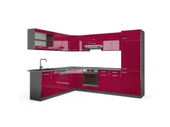 Outlet Vicco R-Line Eckküche Bordeaux Hochglanz/Anthrazit 227 x 287 cm AP Anthrazit ohne E-Geräte Brilliant Bordeaux