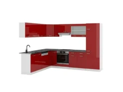 Kücheninseln|Winkelküchen<Vicco R-Line Eckküche Bordeaux Hochglanz/Weiß 227 x 287 cm AP Anthrazit ohne E-Geräte
