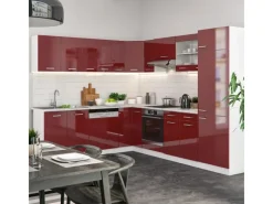 Sale Vicco R-Line Eckküche Bordeaux Hochglanz/Weiß 227 x 287 cm AP Marmor ohne E-Geräte Brilliant Bordeaux
